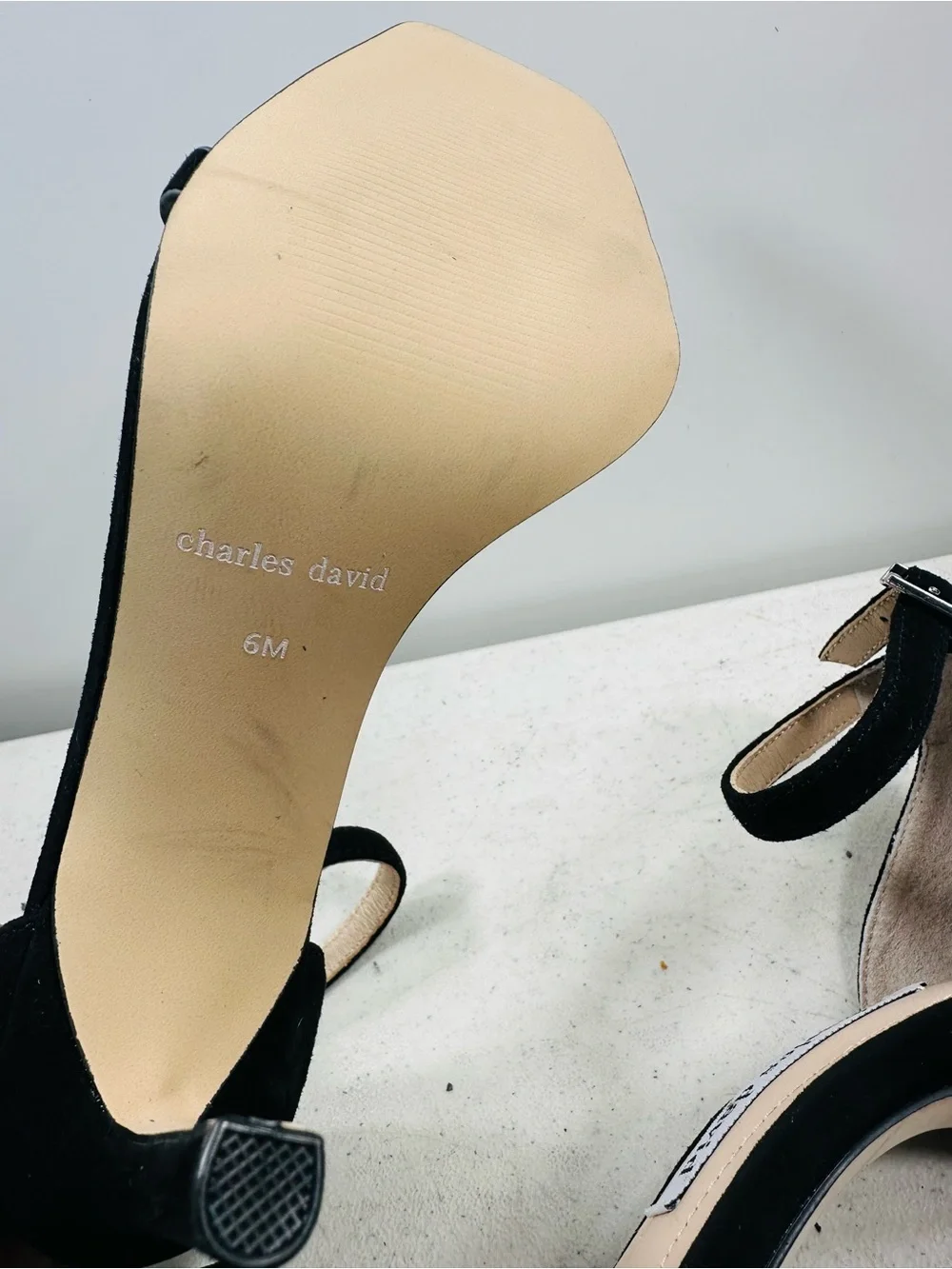 Charles David black suede ankle strap sandals size 6